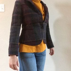 Theory Plaid Shamara Blazer w/ Elbow Patches